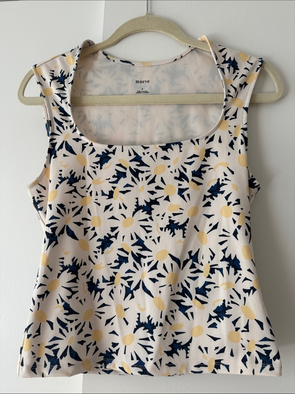 Maeve Cream Tank Top with Yellow and Navy Floral Print